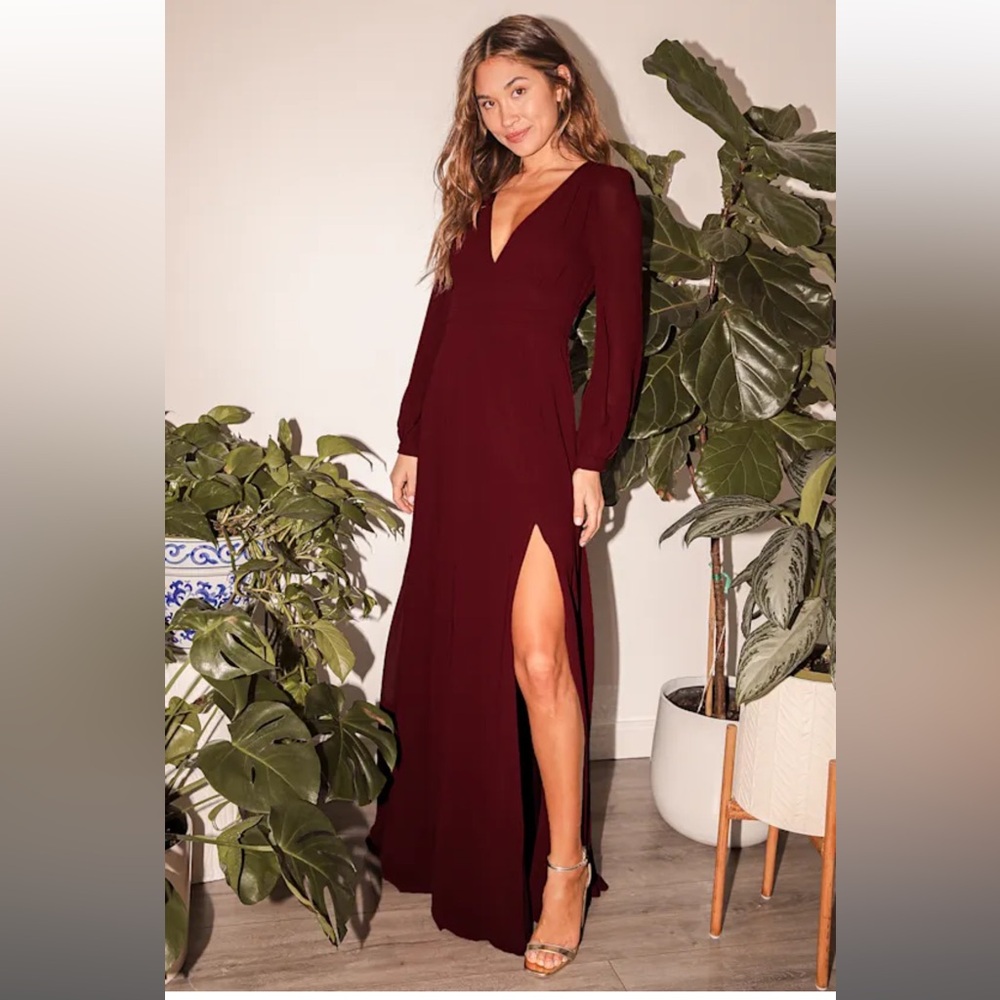 Love You So Burgundy Long Sleeve Maxi Dress